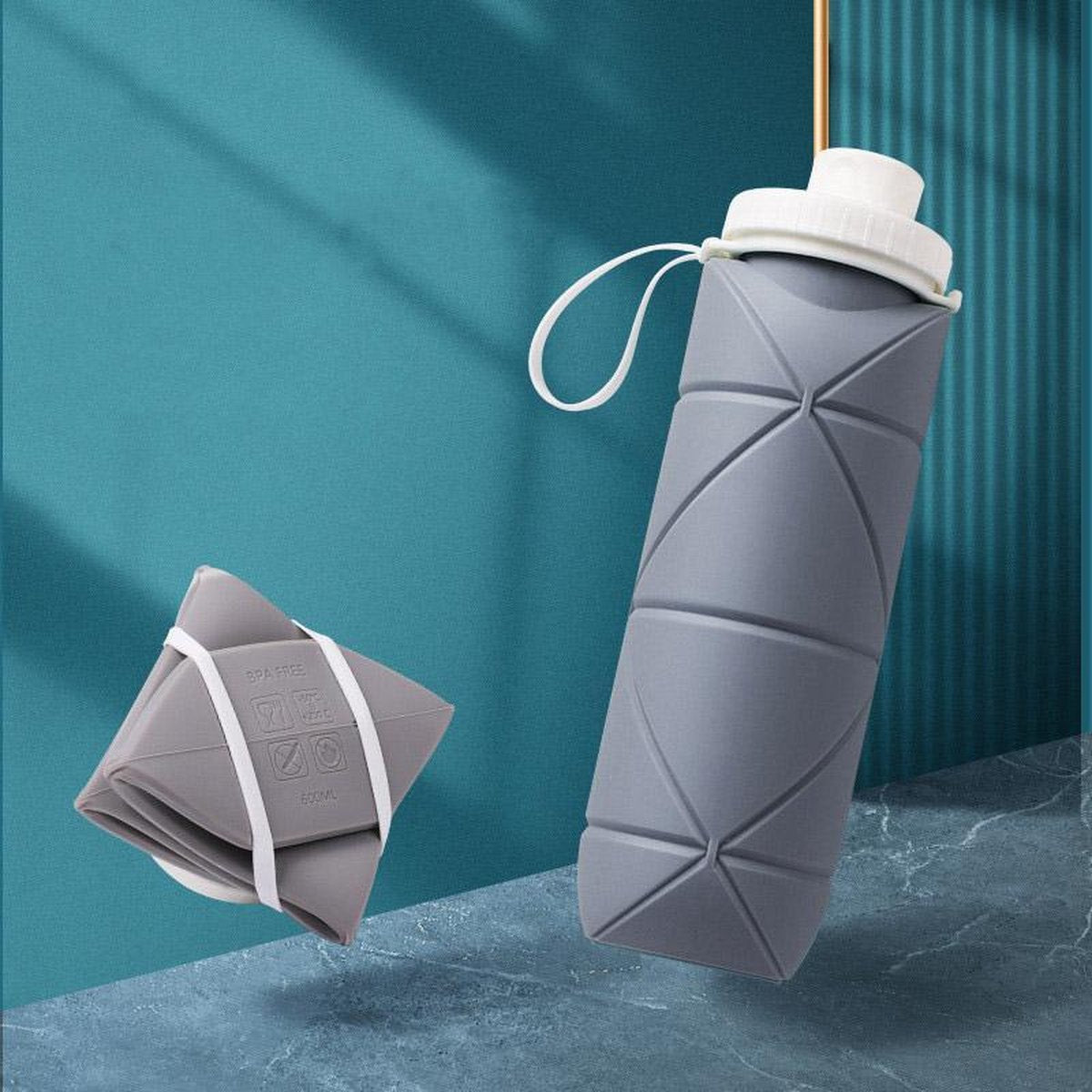 TDR - Outdoor draagbare opvouwbare waterfles grijs 600ML