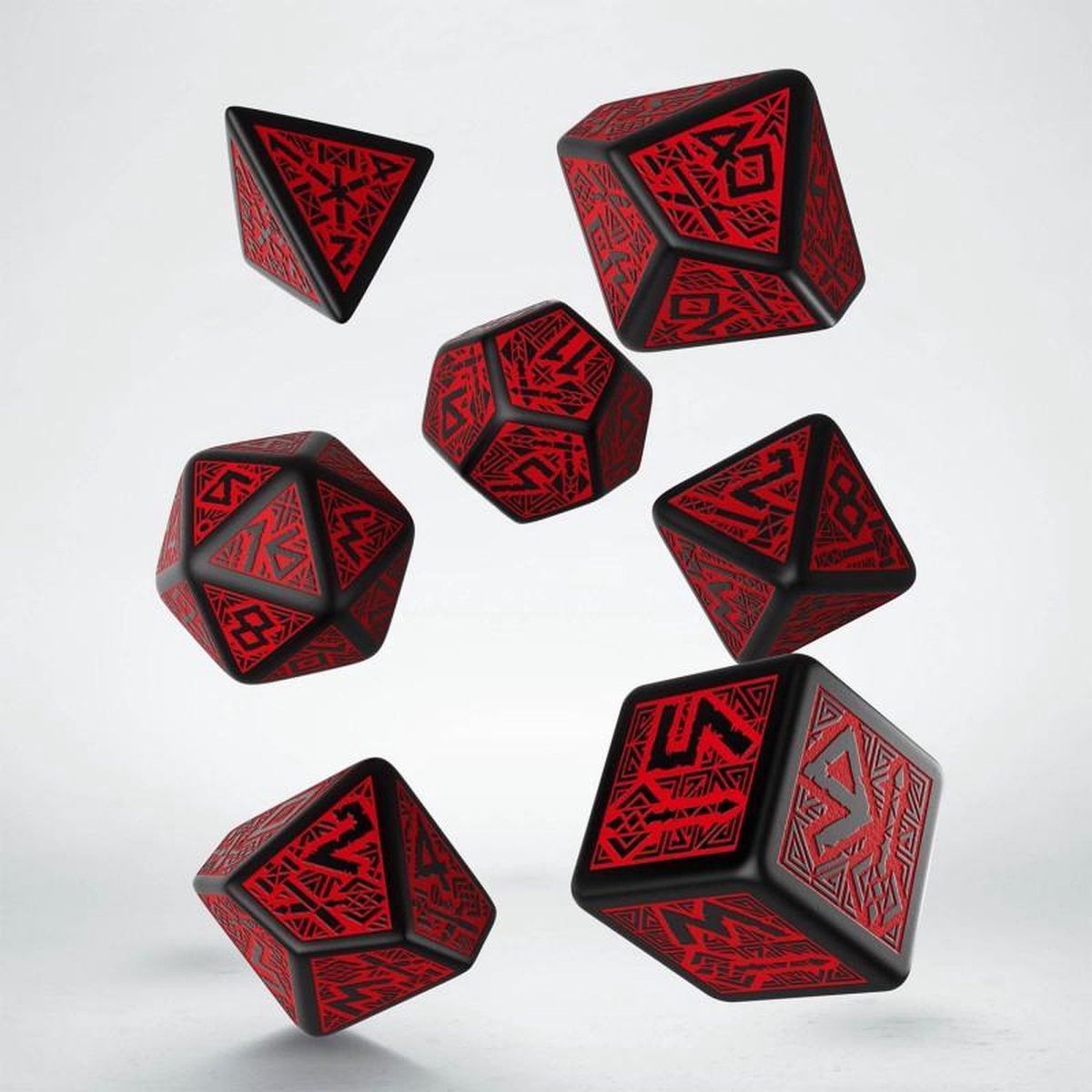 Dwarven polydice set - zwart & rood