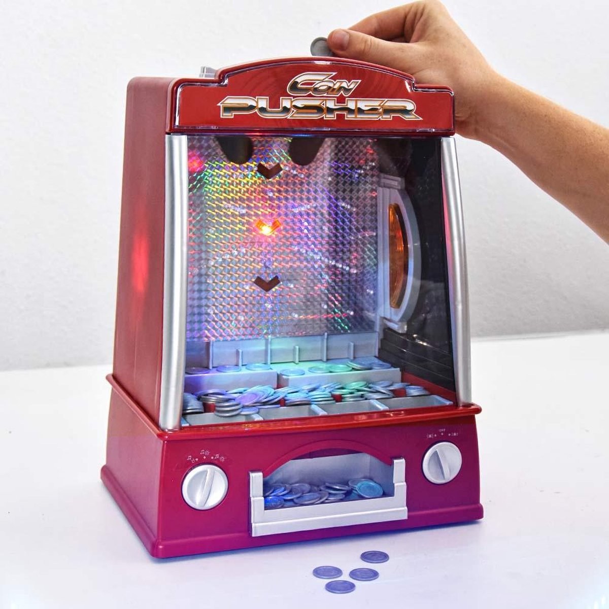 MikaMax Coin Pusher – Speelkast - Kermis Muntenschuiver - Kermis Attracties - 33 cm – Incl. Licht