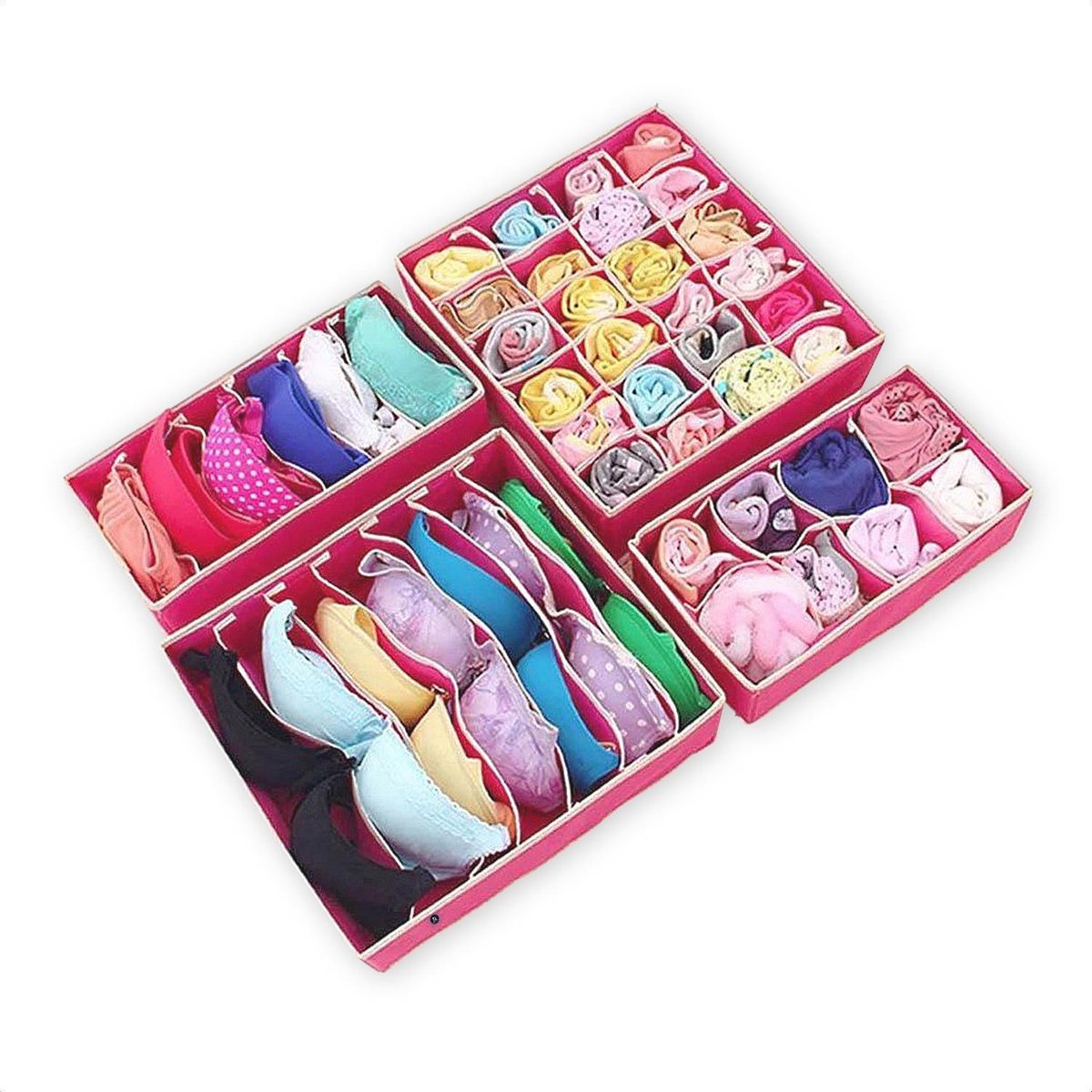 Buxibo - Kleding Opbergbox Set - Opvouwbaar - 4 Stuks - Roze