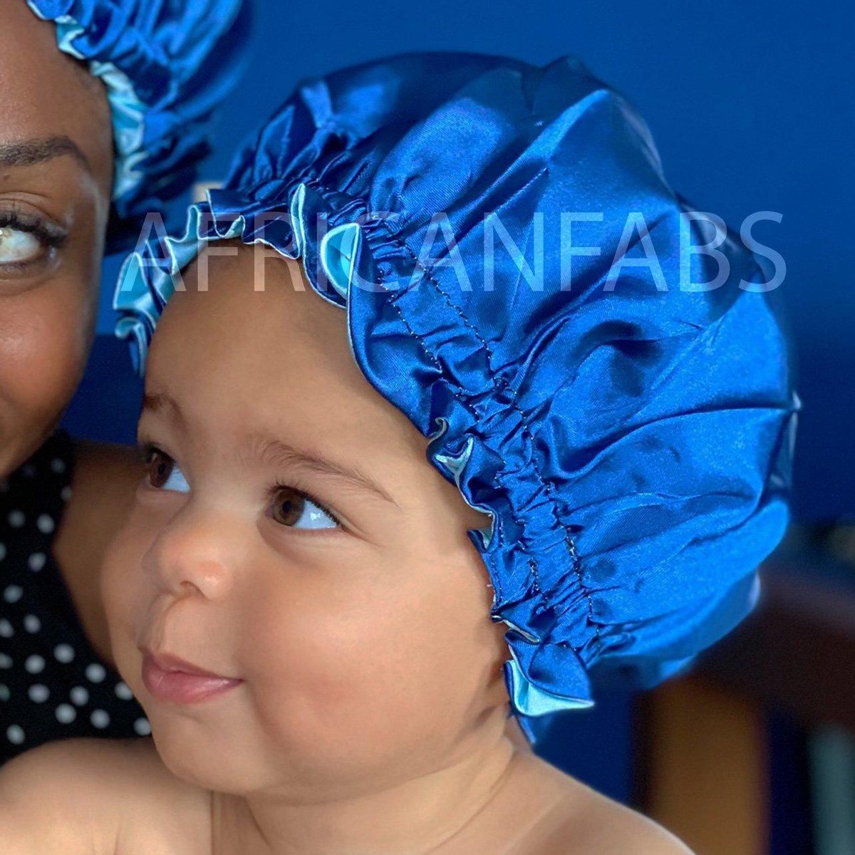 Afabs® Blauwe Satijnen Slaapmuts ( Kindermaat 3-10 jaar ) / Kinder Hair Bonnet / Haar bonnet van Satijn / Satin bonnet