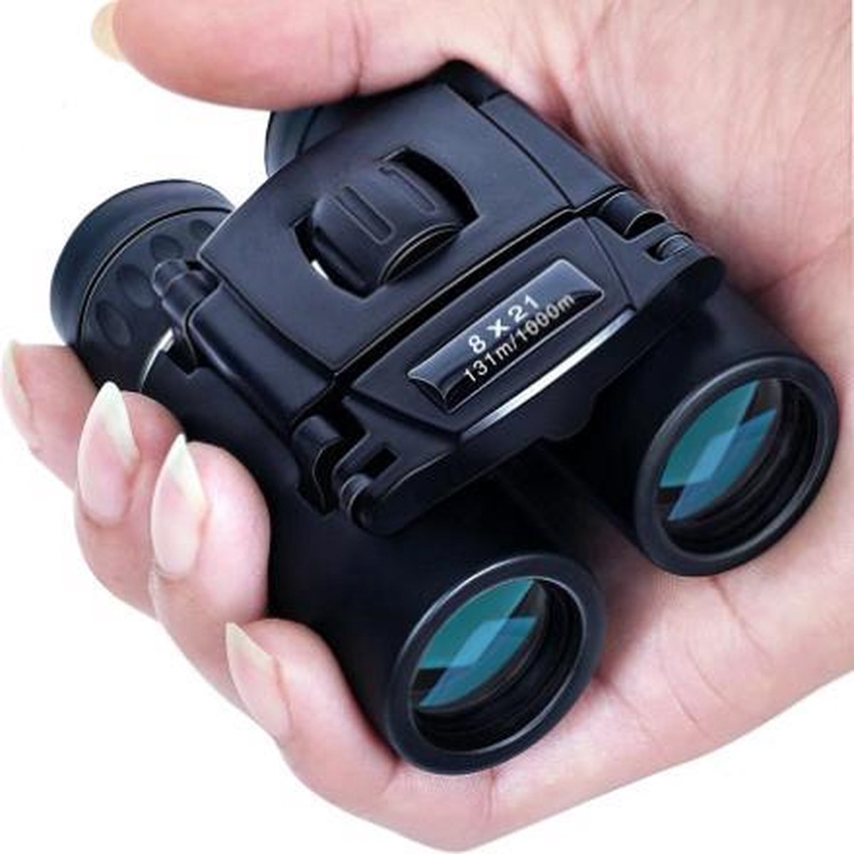 Rhodim - Opvouwbare Verrekijker - voor Volwassen & Kinderen - Compact - met Draagtas & Reinigingsdoekje - Lang Bereik - voor Sport - Camping - Jagen - 8 X 21 - 1000M - Zwart