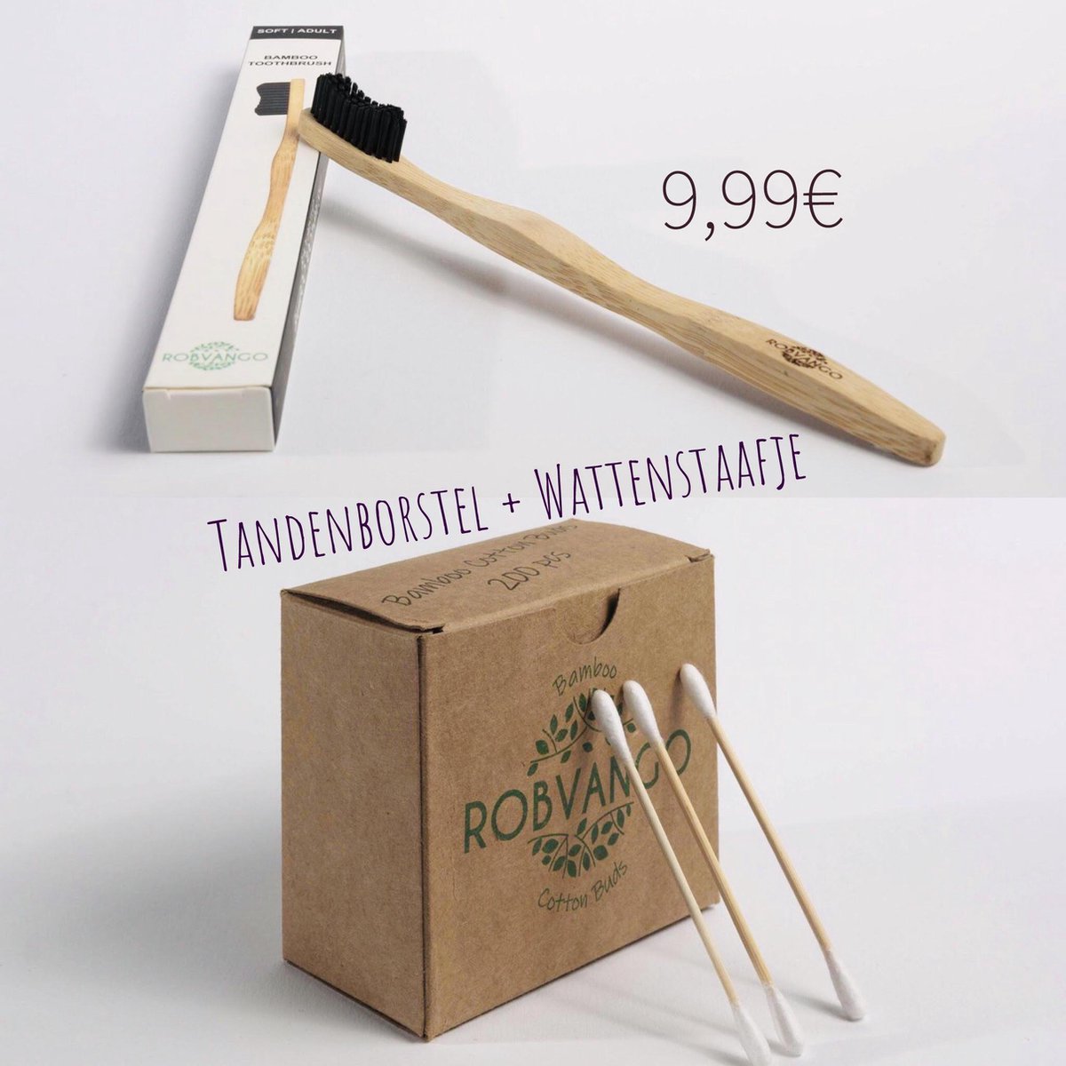 Robvango Bamboo Wattenstaafjes met Tandenborstel