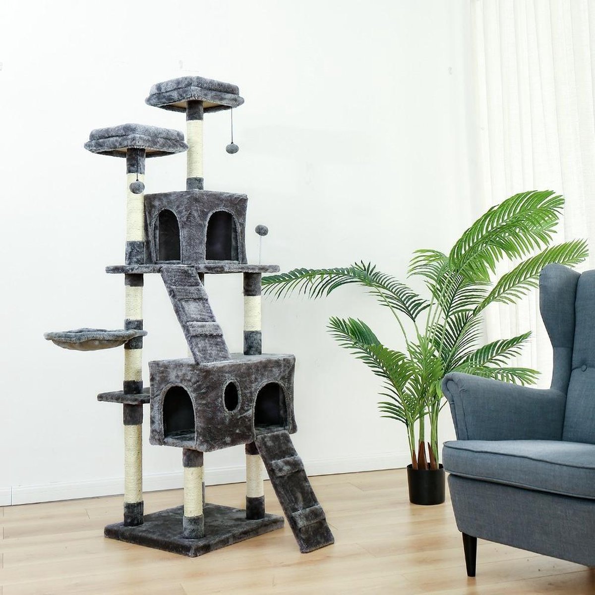 TBG Krabpaal Huis Toren Condo Kat Krabpalen voor Kat Kitten Kat Springen Speelgoed met Ladder Speelboom AMT0042GY