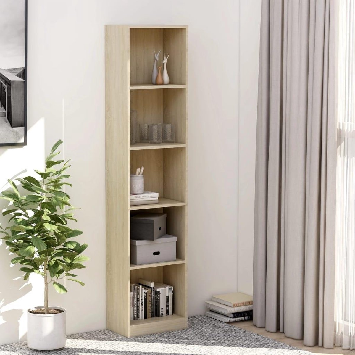 Boekenkast met 5 schappen 40x24x175 cm spaanplaat eikenkleurig