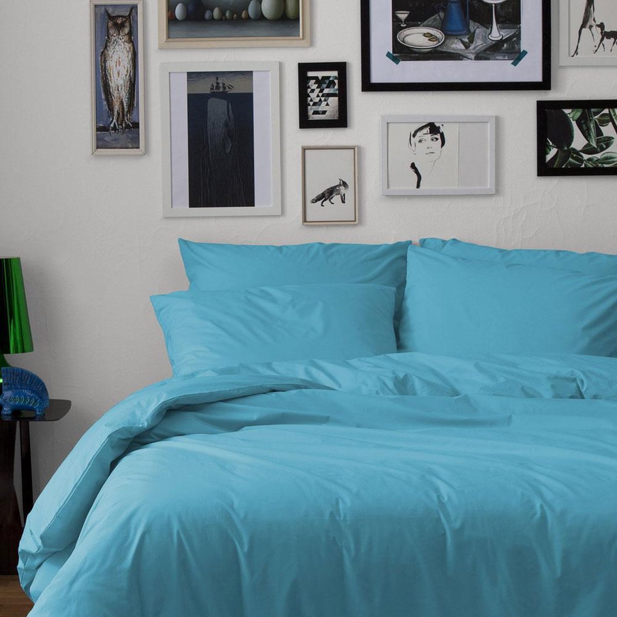 Dekbedovertrekset katoen 140 x 200/220 (63) turquoise uni Damai