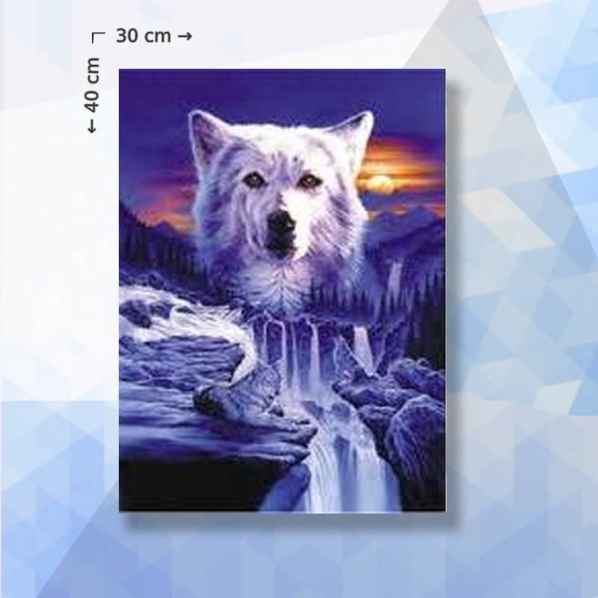 Diamond Painting Pakket Wolf En Waterval - vierkante steentjes - 30 x 40 cm