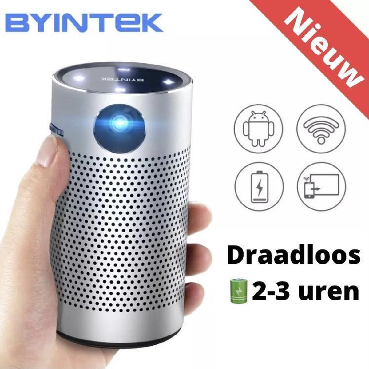 Byintek® P7 Draadloze Mini Beamer - Beamer Projector - Mini Projector