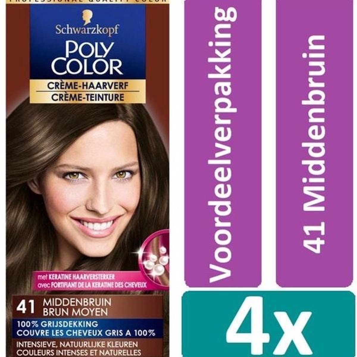 Poly Color Haarverf 41 Middenbruin Haarverf 4 stuks Voordeelverpakking