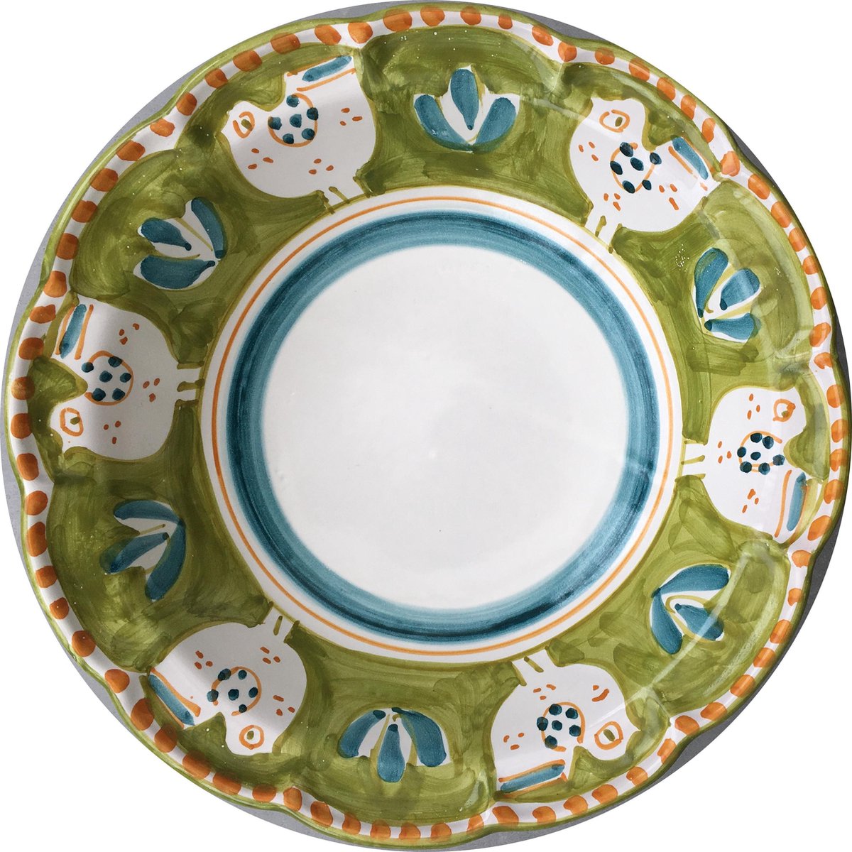 Vietri - Diepe schaal - Groen - Kip - Ø 32cm - Italiaans aardewerk - 1 stuk