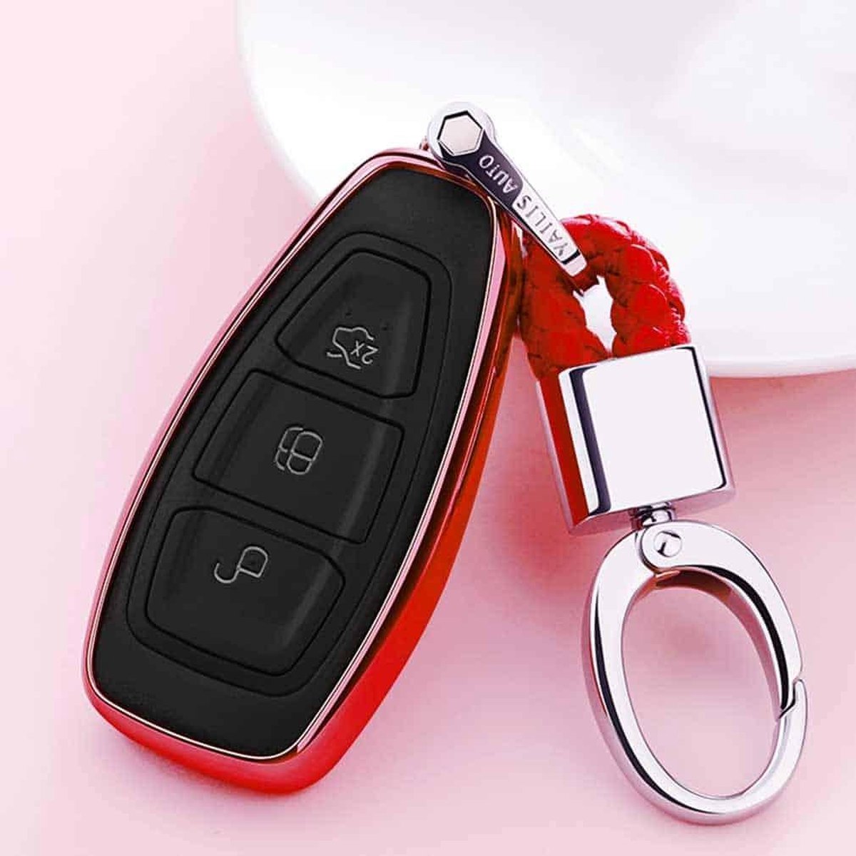 Galvaniserende TPU autosleutelbehuizing met enkele schaal met sleutelring voor Ford FOCUS / KUGA / Mondeo / FIESTA (rood)