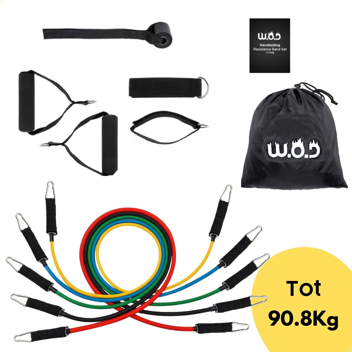 W.O.D Resistance Band Set - Weerstandsbanden Fitness Set - Workout Set - Thuis Sporten - 12 Delig