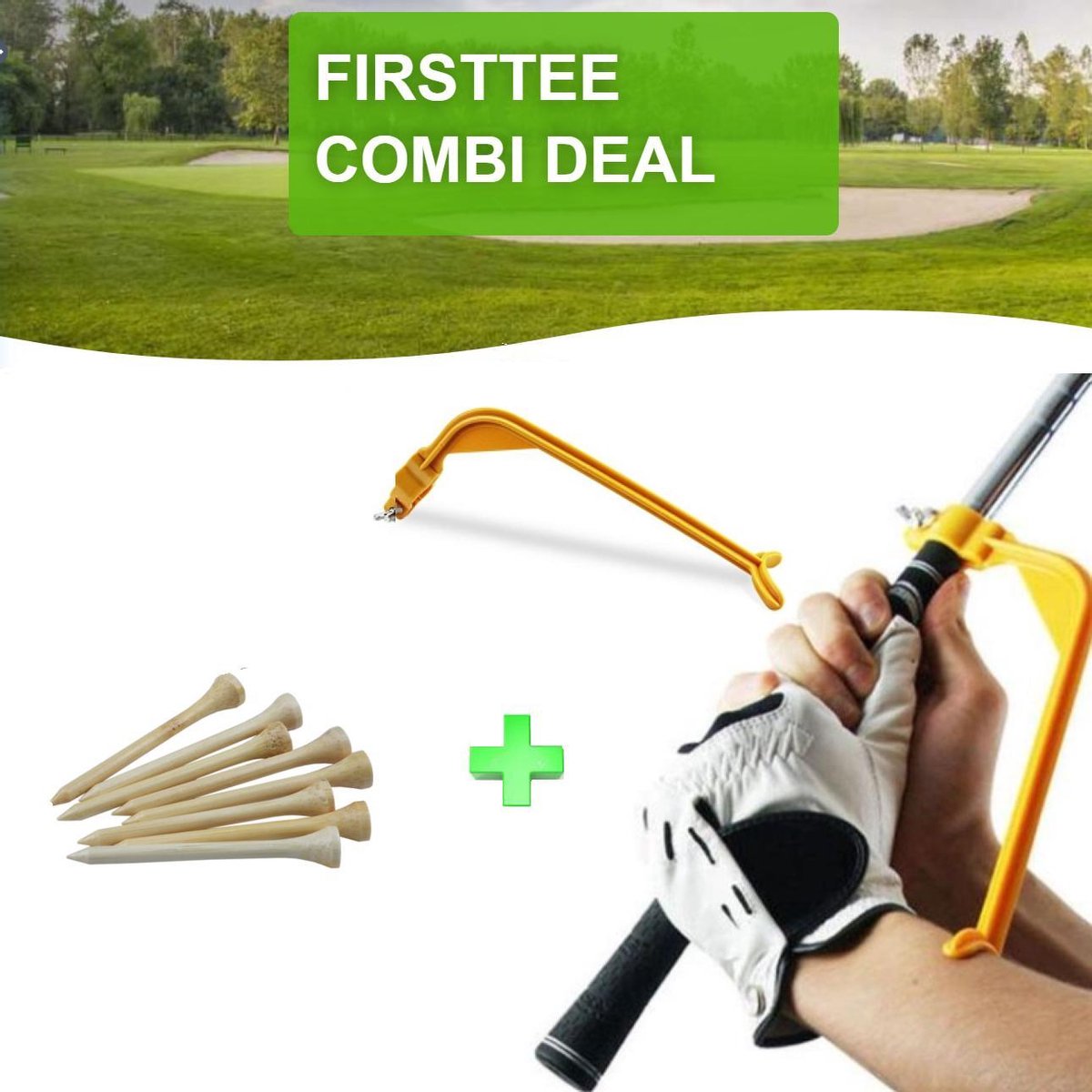 Firsttee - COMBI DEAL - SWING GUIDE & 25 Bamboe Tees (70MM) - Golf accessoires - Cadeau - Sport - Training - Golftrainingsmateriaal - Golfset - Golfclub - Golfballen - Trainingsmaterialen - Mat - Putting - Net - Afslaan - Golfballen - Tee - Swing