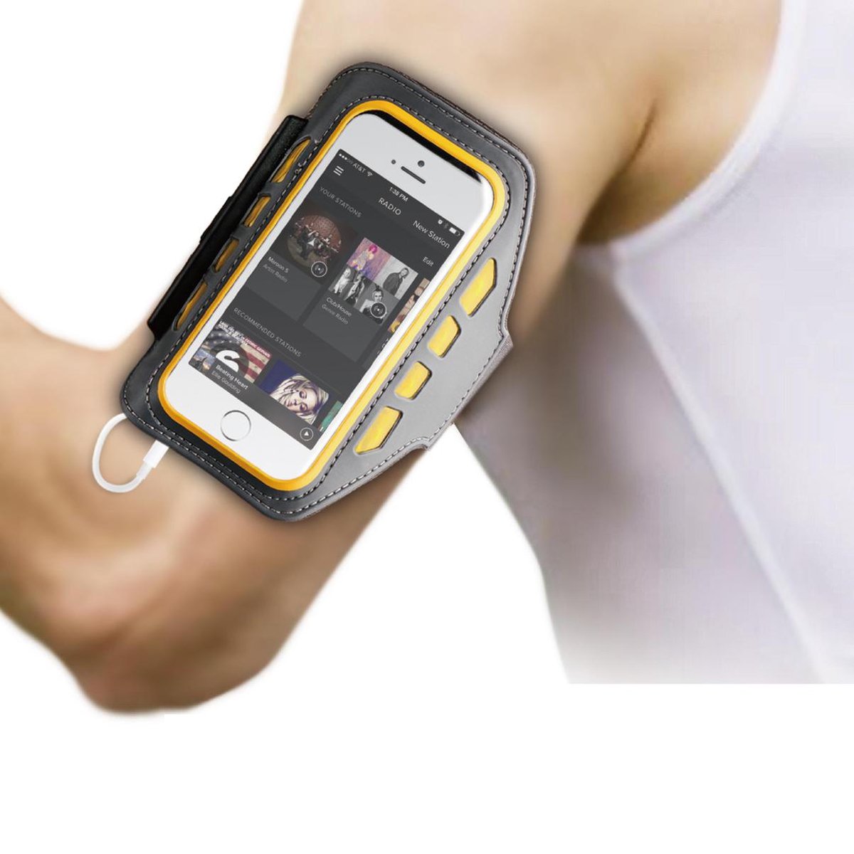 BeHello Universele LED Sportsarmband XL - Grijs/Geel