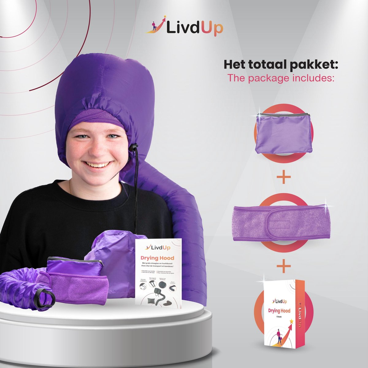 LivdUp Drying Hood - Paars - Meerdere kleuren - Droogkap - Haardroger Kap - Heat Cap - Incl. Haarband