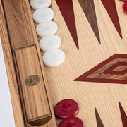 Backgammon Rood accenten - Eik en Walnoot - Prachtig 48x30cm -48x60cm kist Top Kwaliteit Klasse en Geweldig