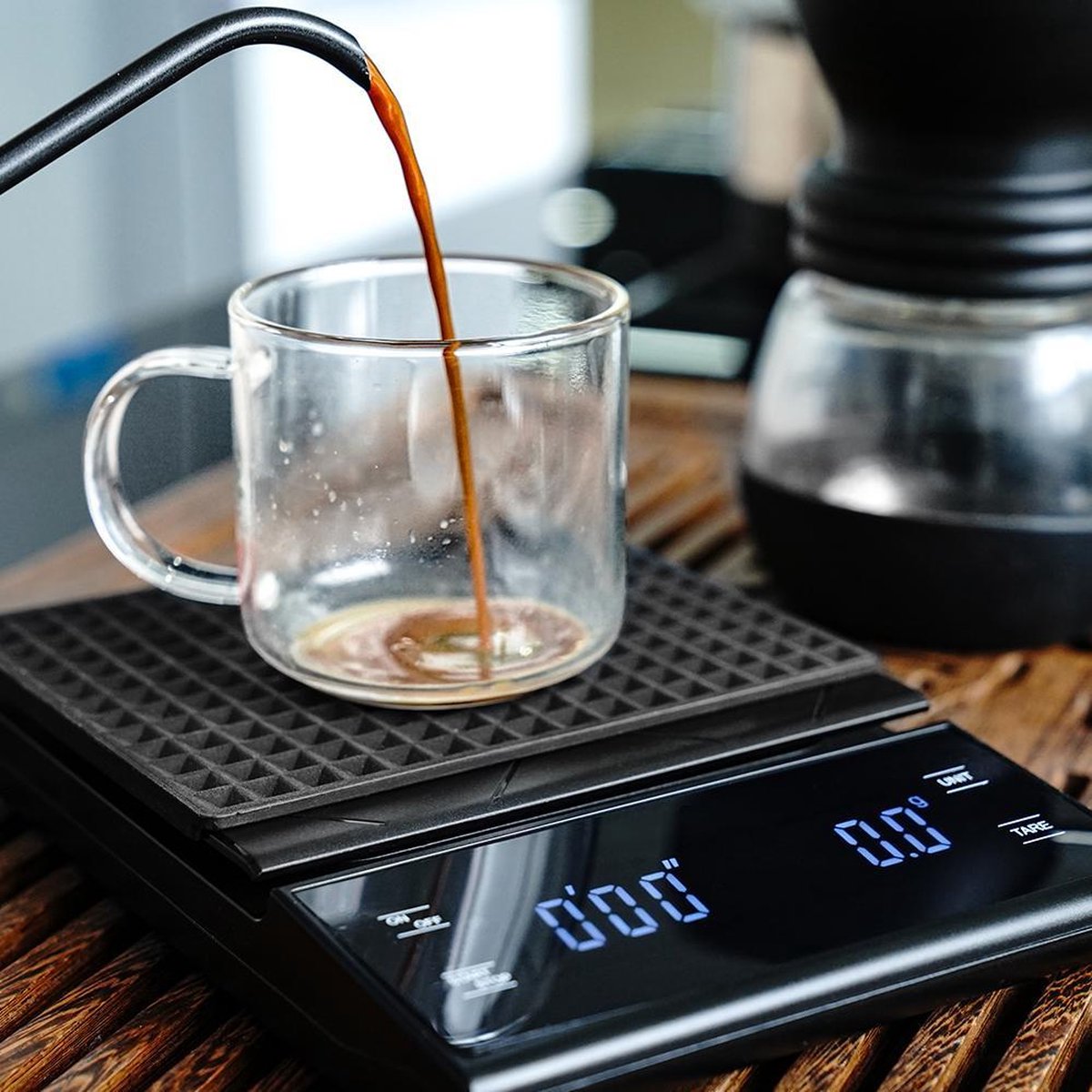 TBG Draagbare Elektronische Digitale Koffieweegschaal Met Timer Hoge Precisie LED Display Huishoudelijke Gewichtsbalans Meetinstrumenten 3 KG
