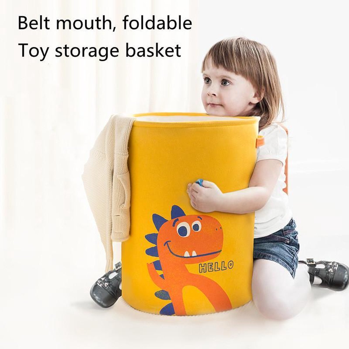 TDR - Opvouwbare wasmand -dinosaurus design -speelgoed mand - opberg mand-Met handvat -geel 35 * 45cm