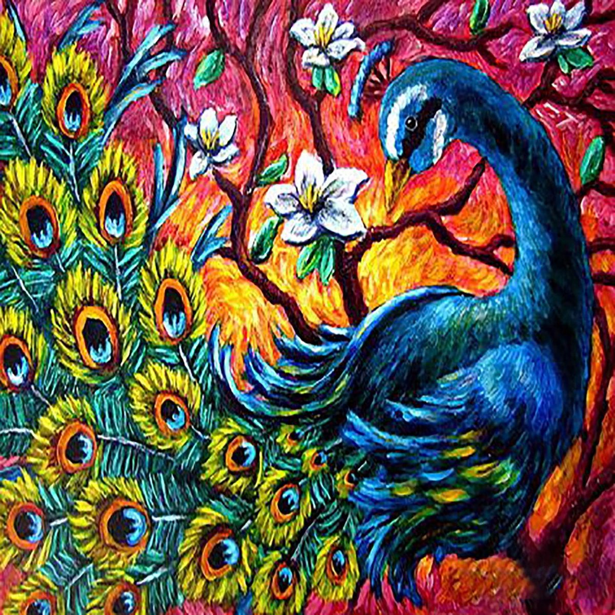 Vitamo™ Diamond Painting 30x30 cm - Compleet pakket - Vierkante steentjes - Volledige bedekking - Dieren - Pauw