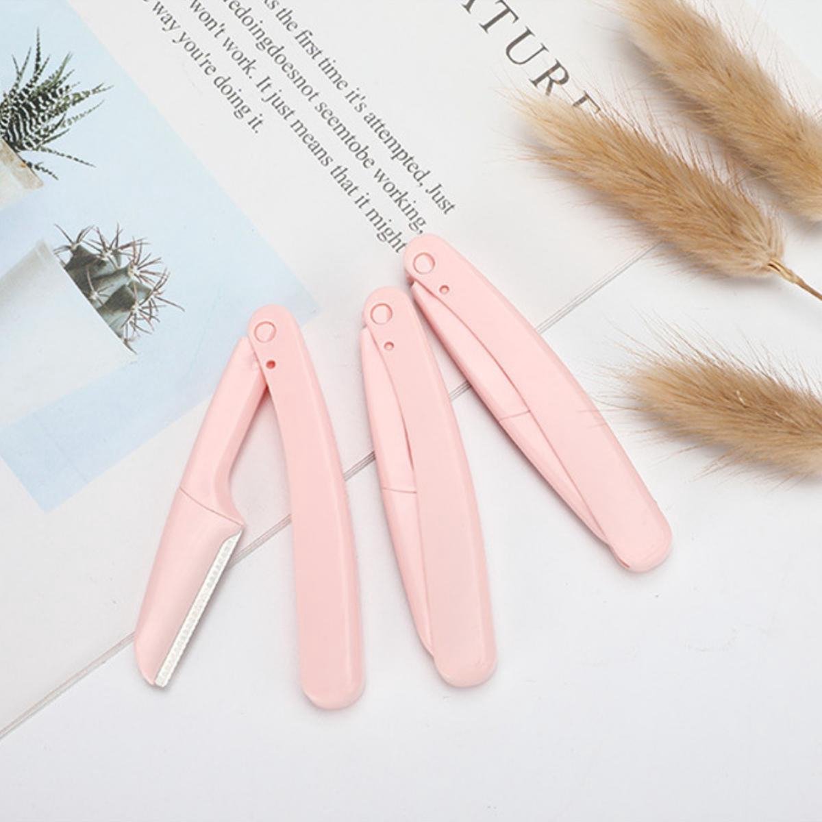 Dermaplaning - Wenkbrauw Scheermesjes - Eyebrow Razor - Inklapbaar - 3 Stuks - Roze