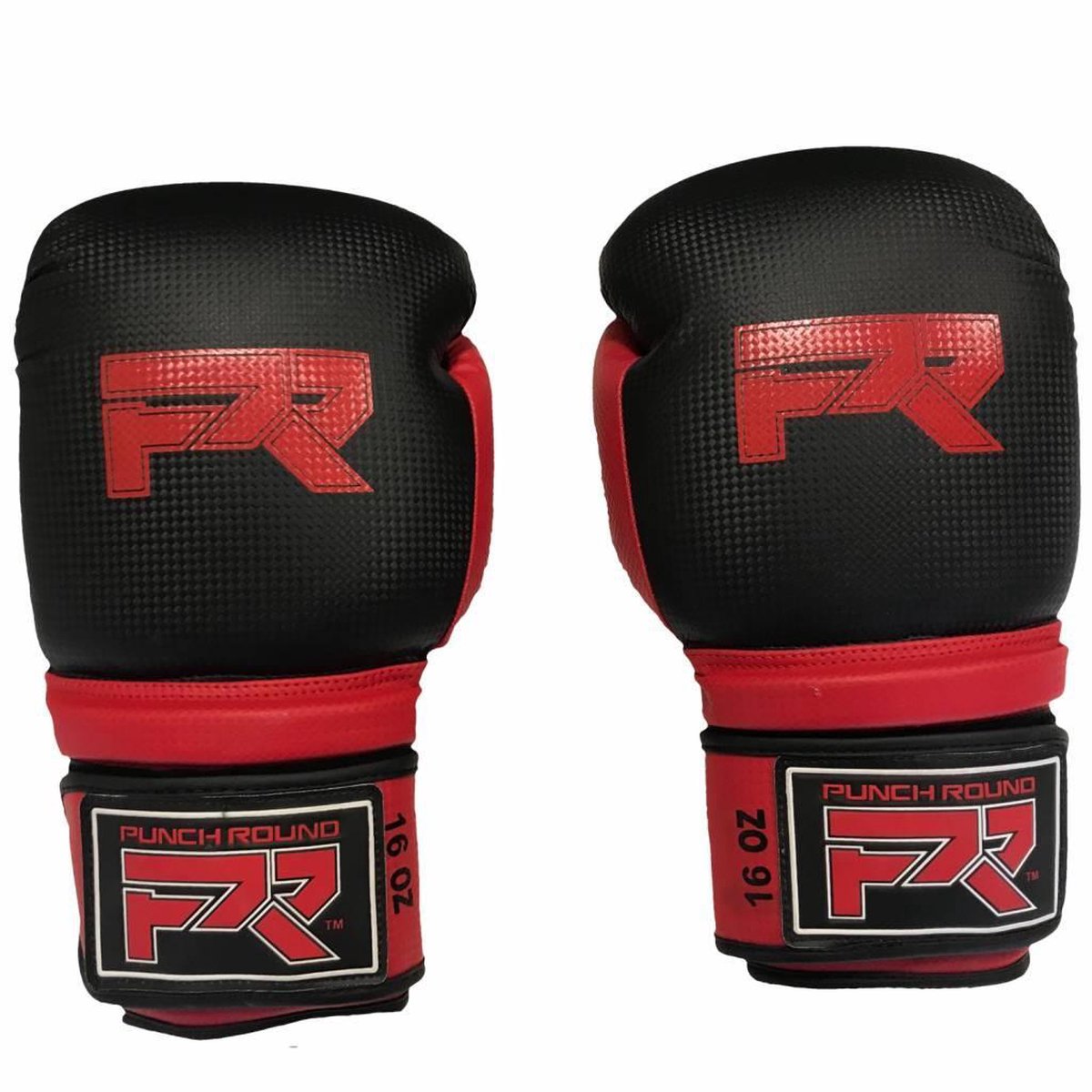 Punch Round Bokshandschoenen "LOGO" Mat Carbon Zwart Rood 16 OZ Bokshandschoenen