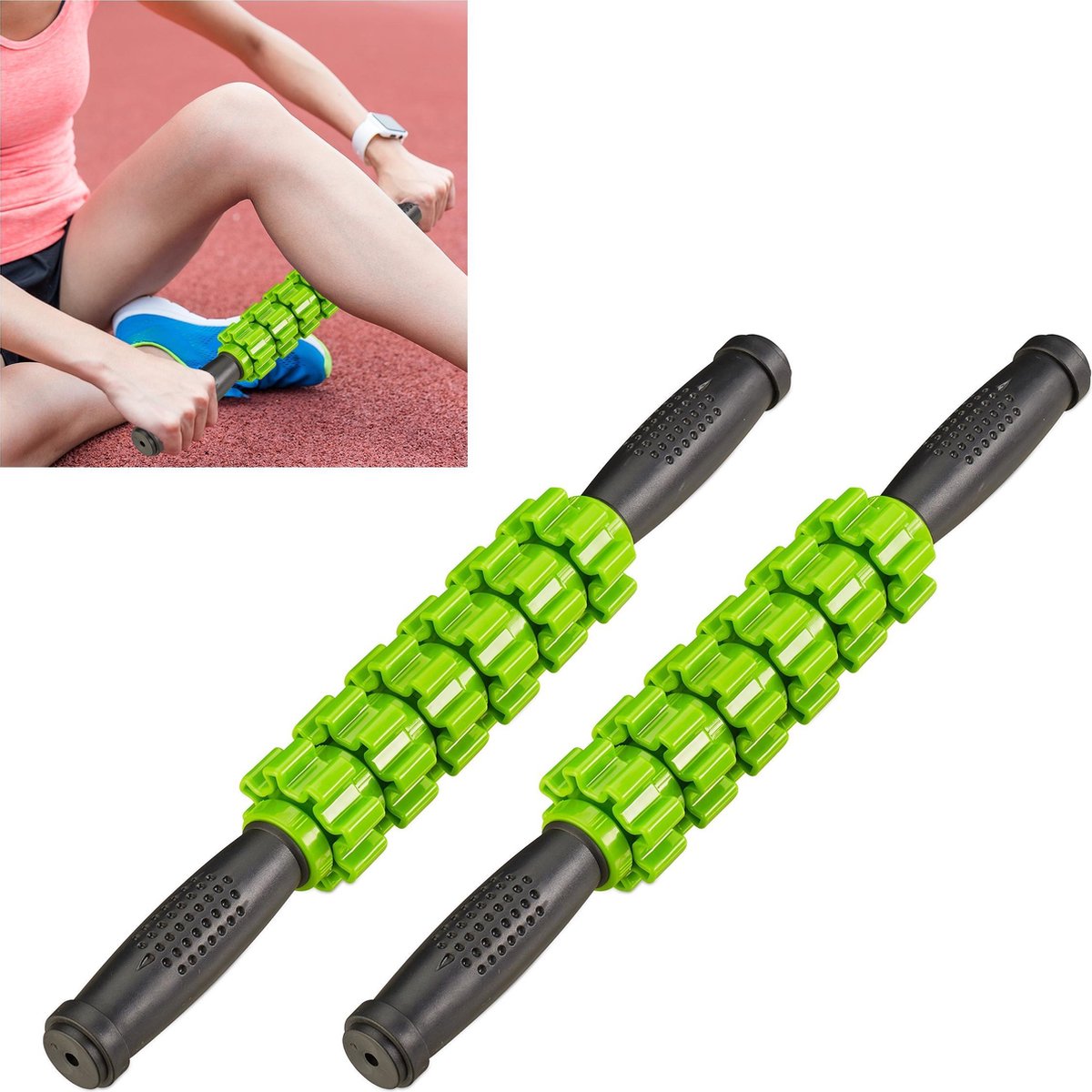 relaxdays 2 x massageroller - trigger point massage - massage stick - handvatten – fitness