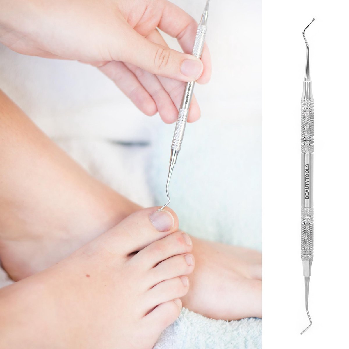 BeautyTools INOX Pedicure Excavator / Nagellifter Voor Ingegroeide Teennagels en Hoekjes - Nagelheffer - Dubbelzijdig Stevige 2 mm Lepeltjes (NL-0249)