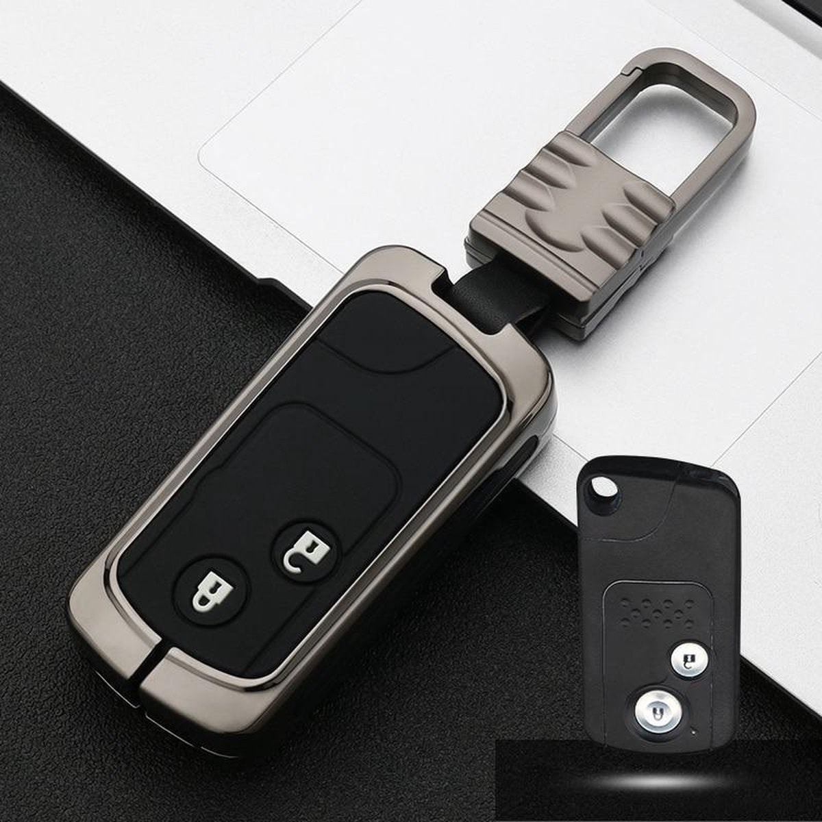 Auto Lichtgevende All-inclusive Zinklegering Sleutel Beschermhoes Sleutel Shell voor Honda B Stijl Smart 2-knops (Gun Metal)