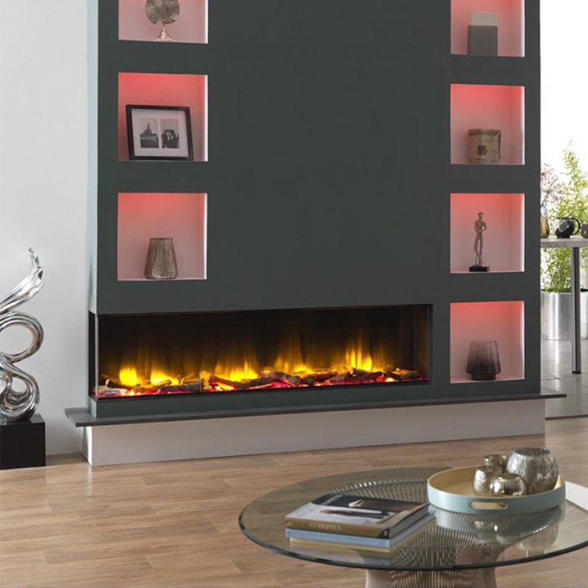 Nancy's Polaris 1600 Sfeerhaard - Elektrische Sfeerhaard - Tweezijdig -  Inbouwhaard - Zwart - 163 cm