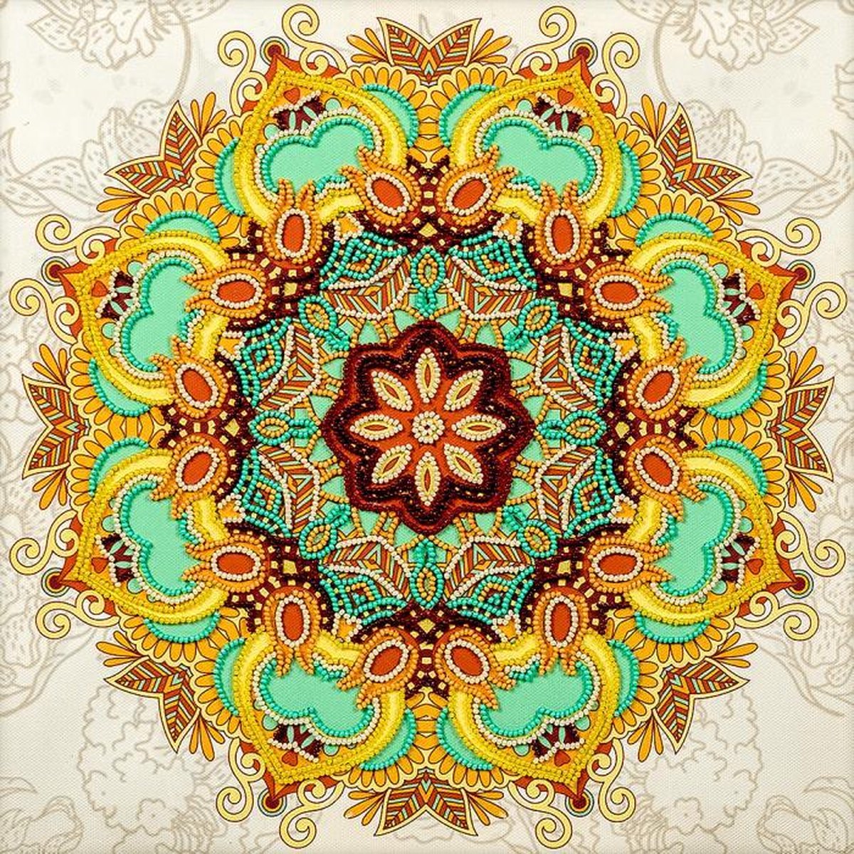 borduurpakket met kralen/parels MANDALA 1 - Wonderland - opgespannen op hout - 30 x 30 cm