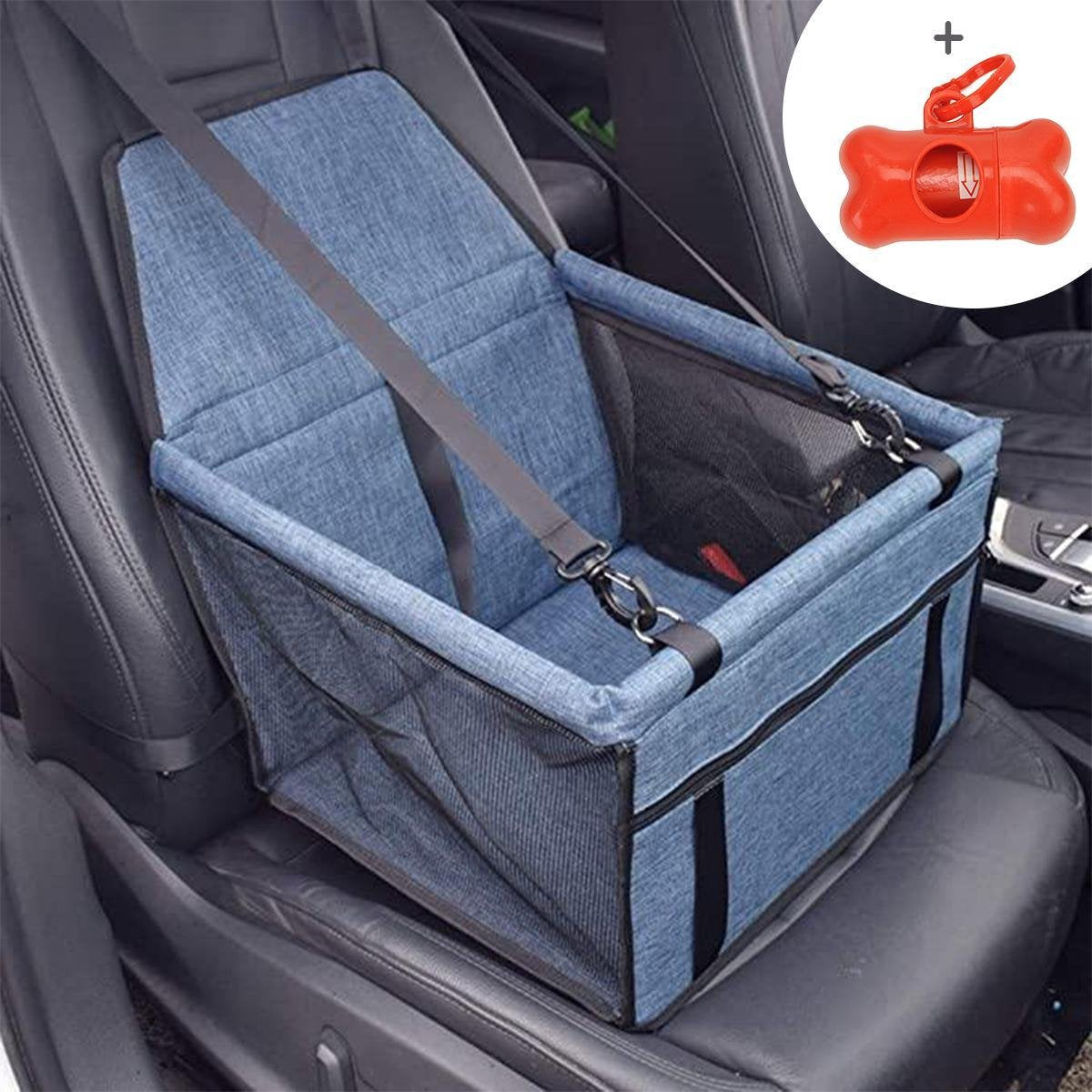 Hondenstoel auto – Blauwgrijs - Autostoel hond – Hondenmand voor in de auto – Autozitje – LumifyMe - 40 x 34 x 25 cm – Gratis hondenpoepzakjes houder t.w.v. €9