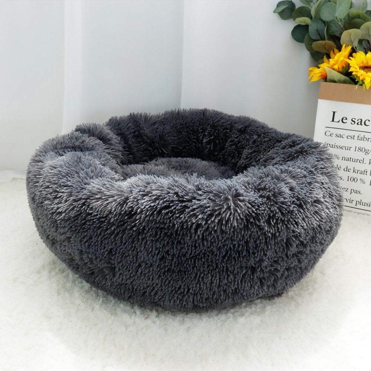 Donut hondenkussen | Donker grijs | 120 cm | Geschikt voor dieren van tot ongeveer 100cm | Hondenmand | Zacht