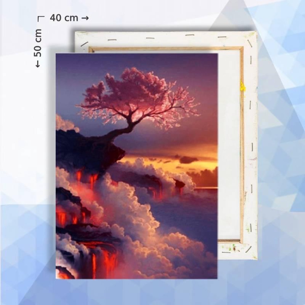 Schilderen op nummer pakket Bloesem boom bij waterval - 40 x 50 cm  - met frame