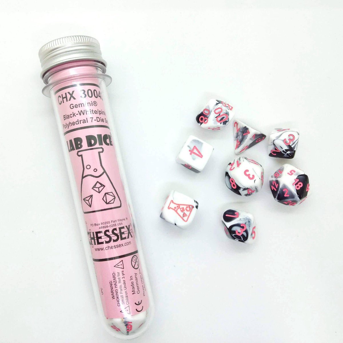 Chessex 8-Die set Lab Dice Gemini Black-White/Pink