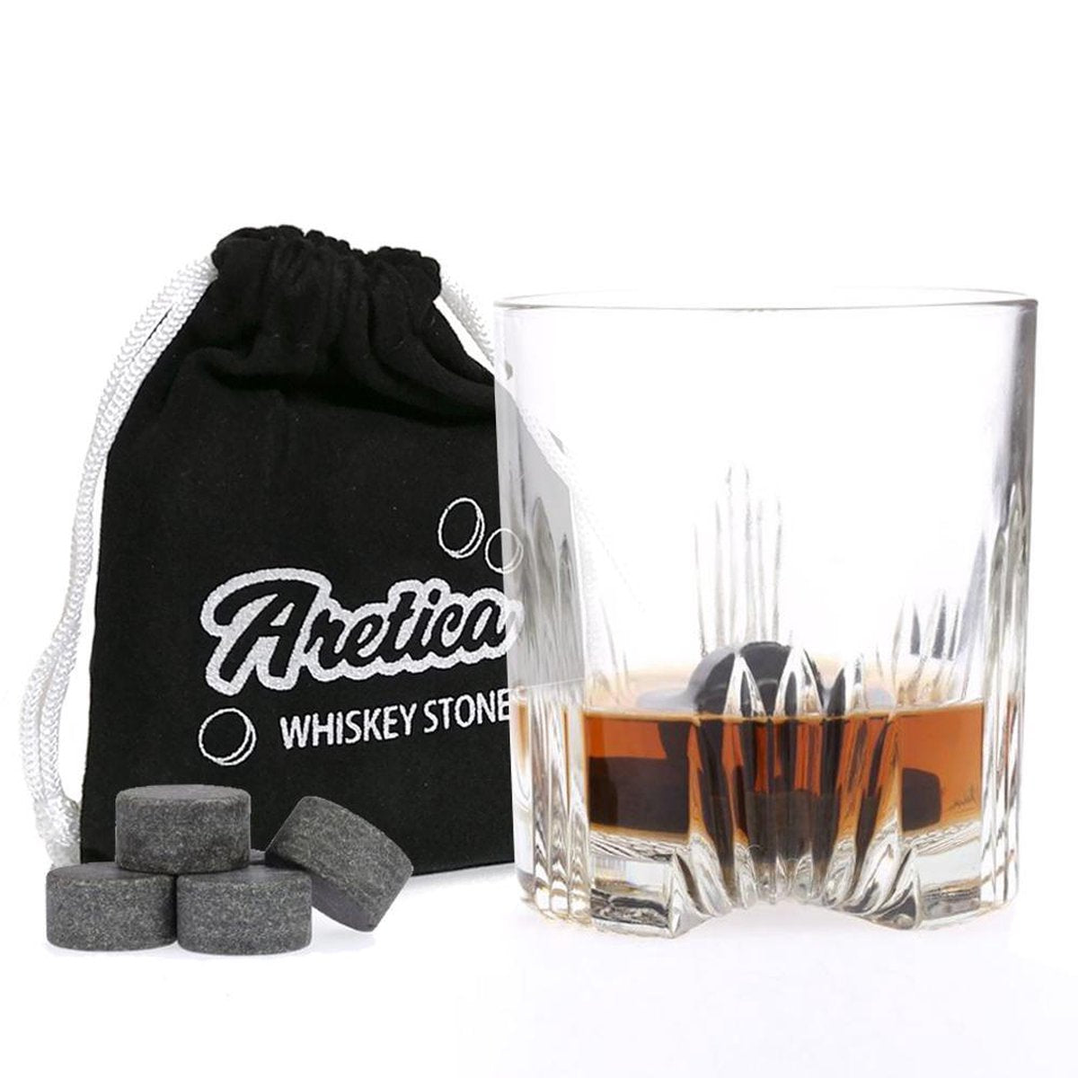 Aretica Whiskey Stenen Stones - Rond - Voor een echte Whiskey on the rocks - Ronde natuurstenen - Herbruikbare  ijsblokjes - Ice cubes - Whiskey stones - Ronde ijsklontjes van steen - Set van 9 stuks