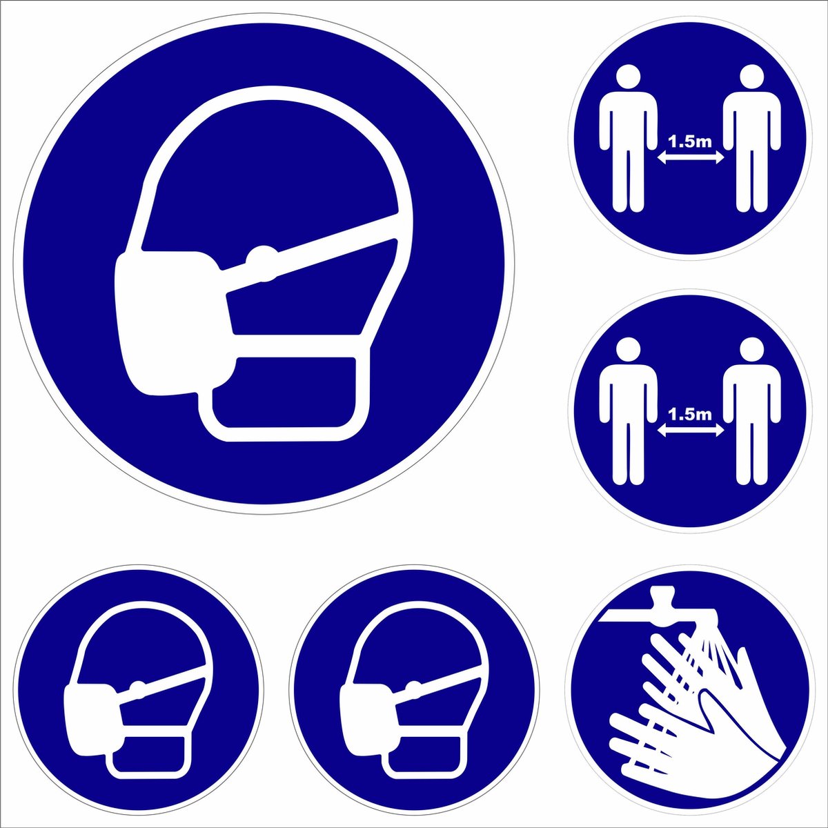 Set Pictogram Stickers Mondmasker Verplicht - Corona Sticker - Afstand houden - 12 Stickers.