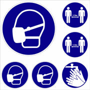 Set Pictogram Stickers Mondmasker Verplicht - Corona Sticker - Afstand houden - 12 Stickers.