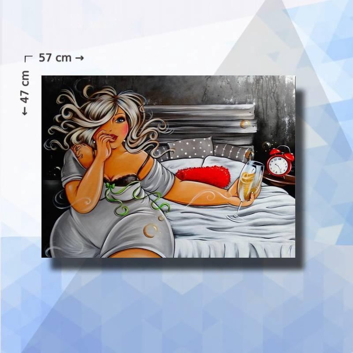 Diamond Painting Pakket Dikke Dame Op Bed - vierkante steentjes - 57 x 47 cm