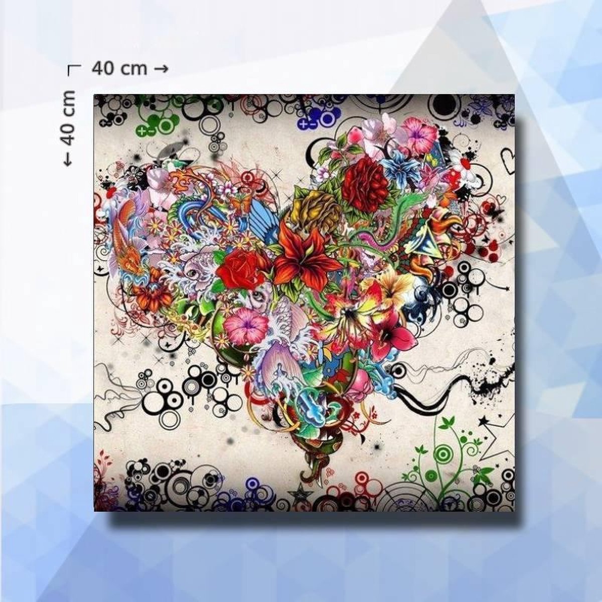 Diamond Painting Pakket Bloemen Hart - vierkante steentjes - 40 x 40 cm
