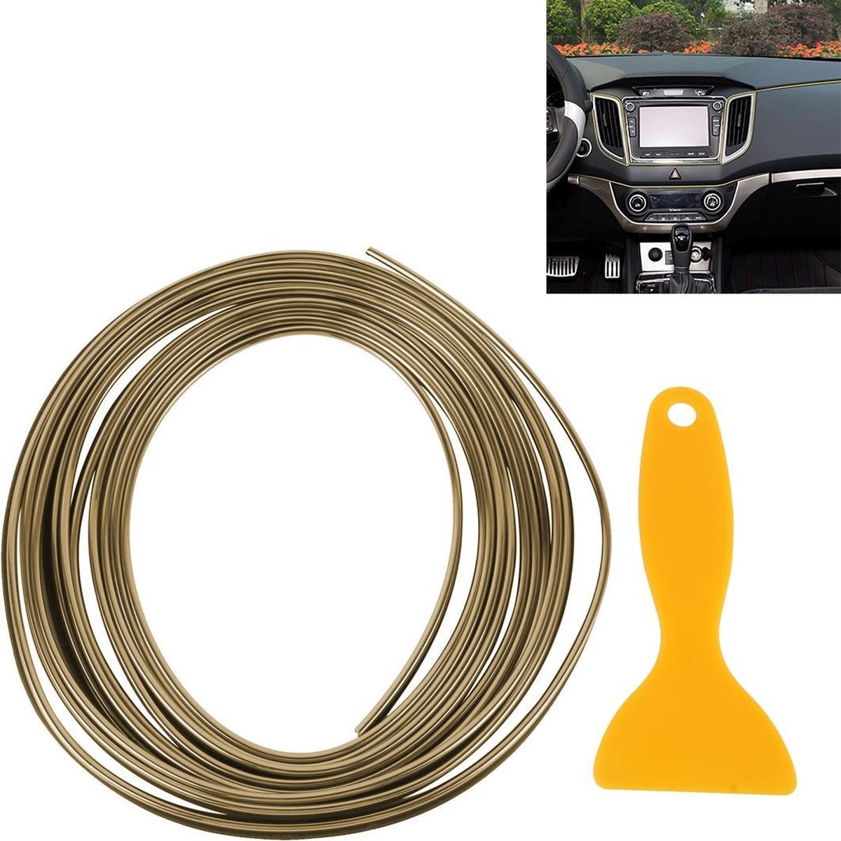 5 m flexibele bekleding voor doe-het-zelf auto-interieur exterieur sierlijst decoratieve lijnstrip met filmschraper (goud)