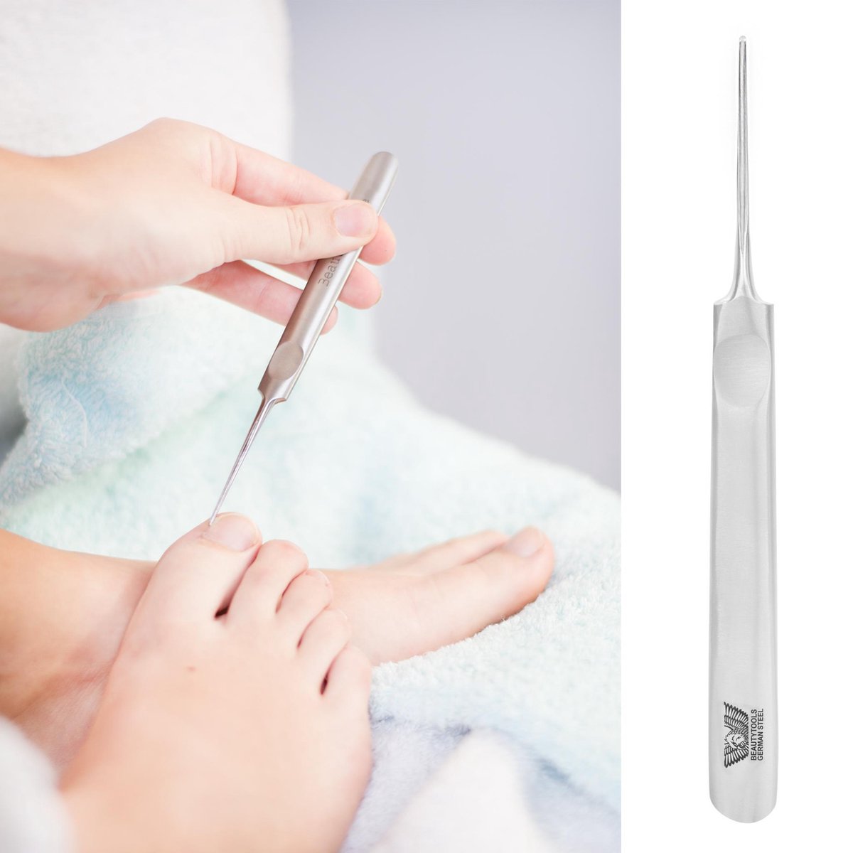 Beautytools INOX Pedicure Holle Beitel met Fijne Gleuf 0.8 mm - Eksteroog/Likdoorn Verwijderaar - Ergonomische handvat 15 cm (NC-0430)