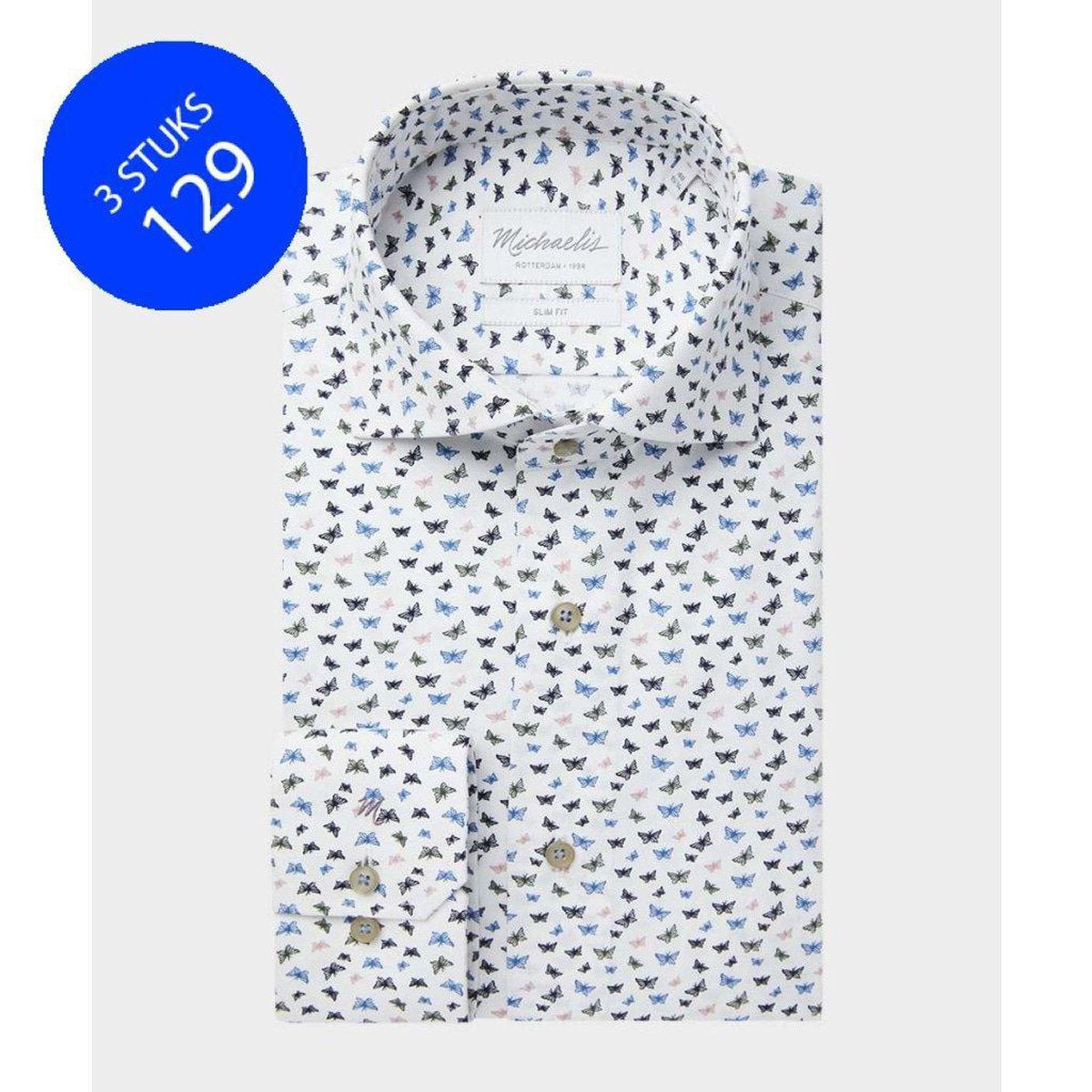 Blauw wit print Michaelis Shirt | Butterfly-boordmaat: 45