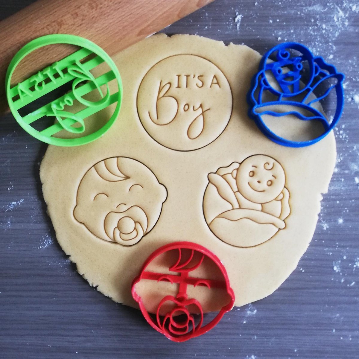 Koekjesvorm | 3-delige set | Baby Jongen - Aankondiging | Baby kool jongen - It's a boy - Baby jongen | Cookie cutter | Uitsteekvorm | Bakvorm | 8cm