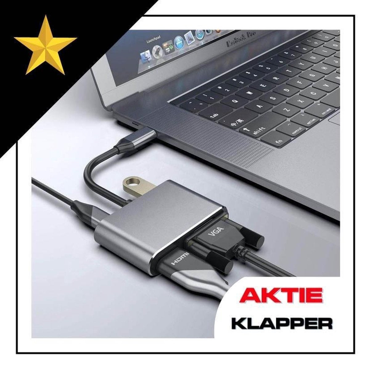 USB-C NAAR HDMI EN VGA ADAPTER – 4K – MAC-BOOK – PRO - APPLE – SAMSUNG – HUAWEI – HUB – CONVERTER – USB C – BEELD OMZETTEN