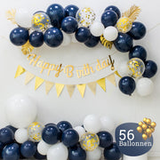 Sellaio Ballonnenboog met Slingers – Blauw met Goud - Ballonnen verjaardag – Versiering- Babyshower  – Inclusief strip en pomp – Complete set – 56 Ballonnen