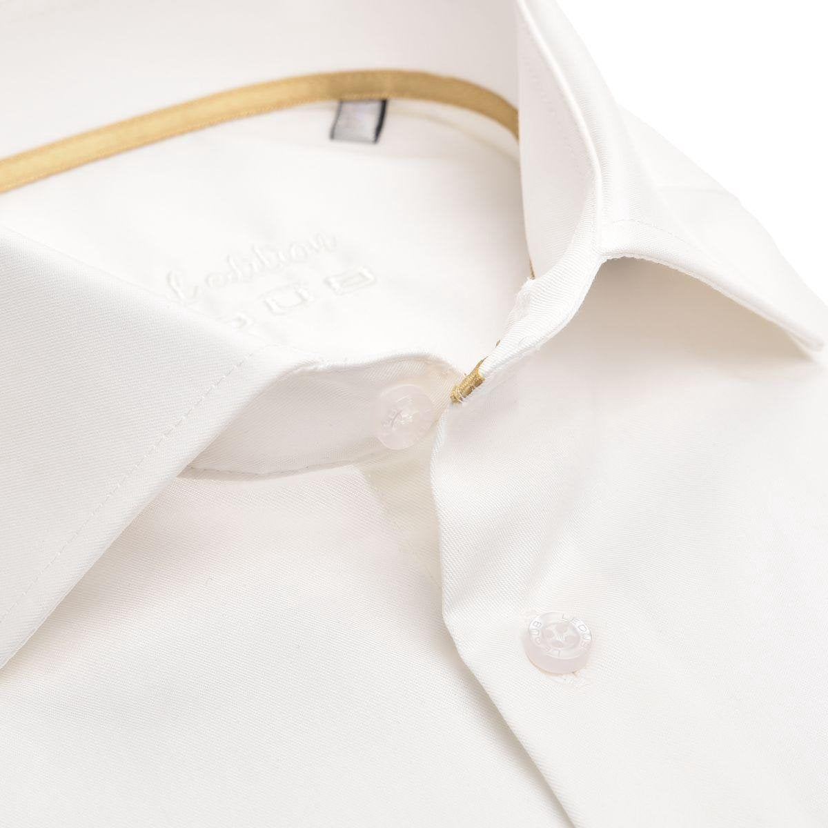 Ledub Modern Fit overhemd - dubbele manchet - beige twill - Strijkvrij - Boordmaat: 48