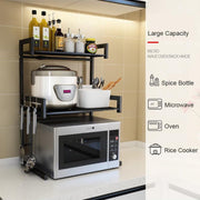 Magnetronkast - Keukenrek - Magnetron bovenkast - Ovenkast - Dubbel laags keukenkast voor boven Magnetron - breedte verstelbaar magnetron kast - Magnetron rek - Metaal - Mat Zwart