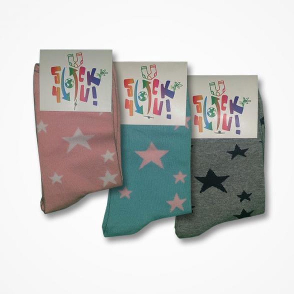 Sockyou Doos 160 - 3 paar vrolijke katoenen sokken maat 35 t/m 40 - Valentijn kleuren