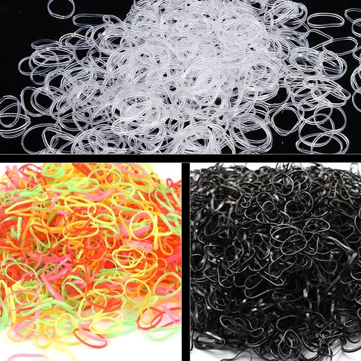Glim Haar elastiekjes - Kleine elastiekjes - 1500 stuks - Transparant + Zwart + Gekleurd - Haaraccessoires