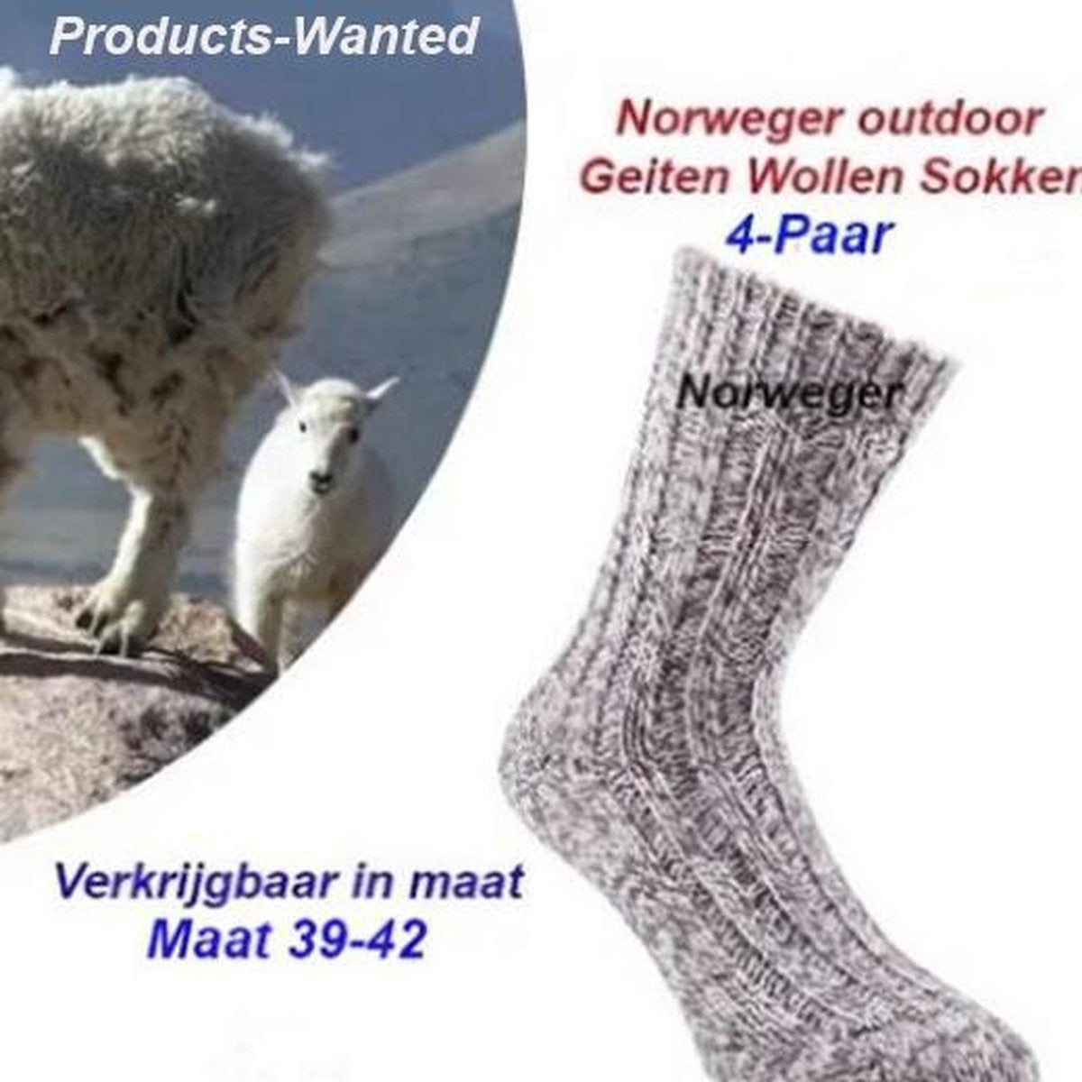 4-paar Norweger de orginele geitenwollen sokken- Maat 39-42